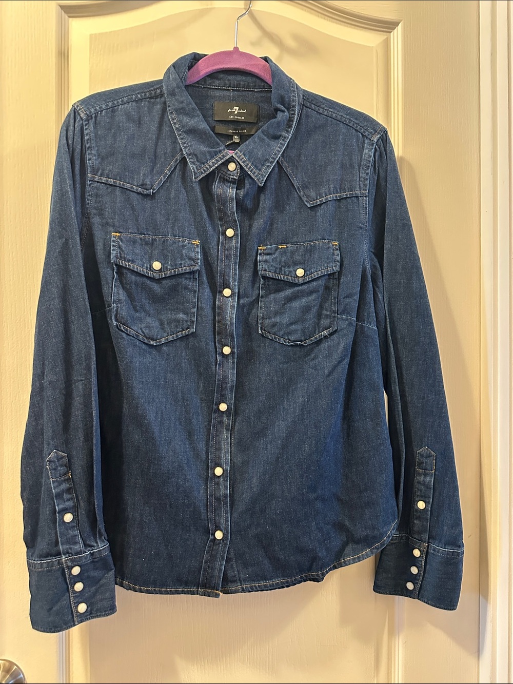 7 For All Mankind Indigo Denim Button-Down Western Shirt